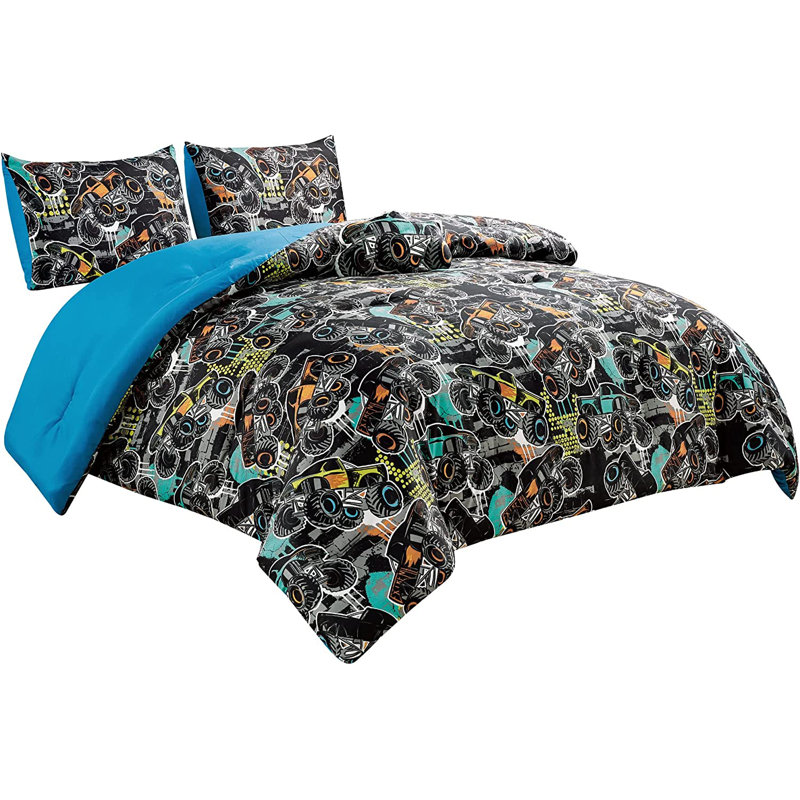 Twin Multi-Color Monster Truck Microfiber Comforter Set