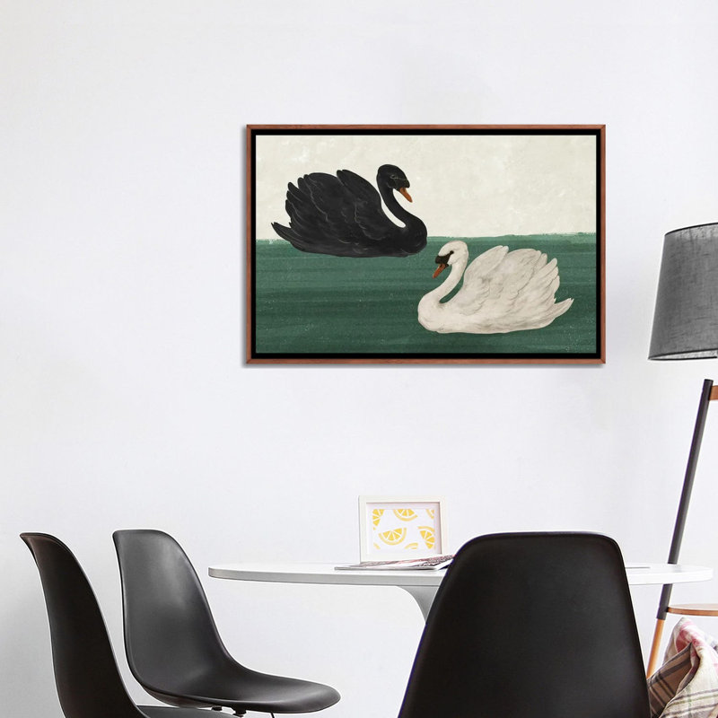 Black Swan White Swan, Classic Wood Floater Framed, 26'' H x 40'' W