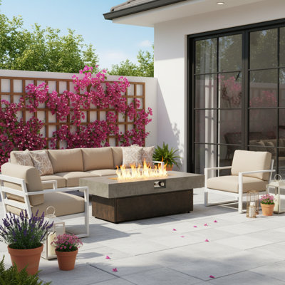 Smokeless Outdoor Fire Pit Table, 50000 BTU Heat Patio Fire Pit, 3-Level Height Cement Look, Spacious & Fully Equipped