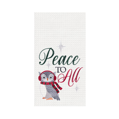 27 po x 27 po Christmas Holiday «Peace to All» Sentiment avec hibou gris en coton brodé gaufré