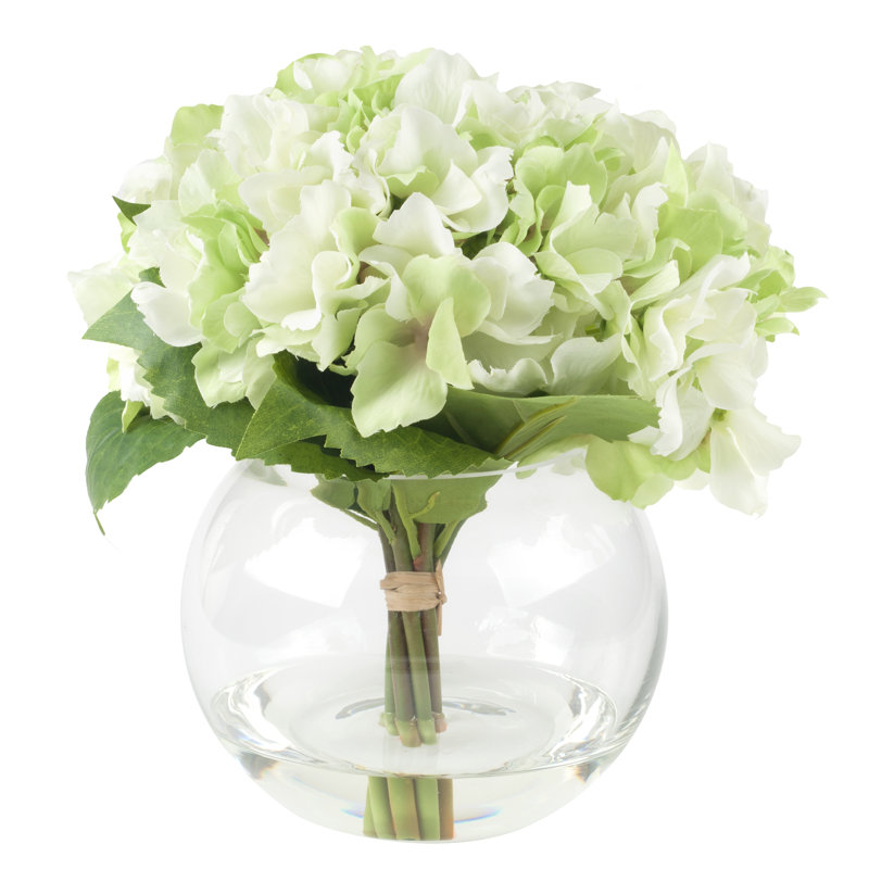 Summer Breeze Hydrangea & Rose Faux Topiary in Glass Vase