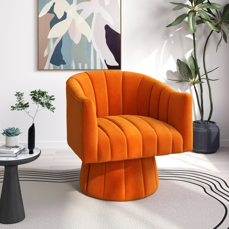 Ghinita Velvet Swivel Barrel Chair, Orange Velvet