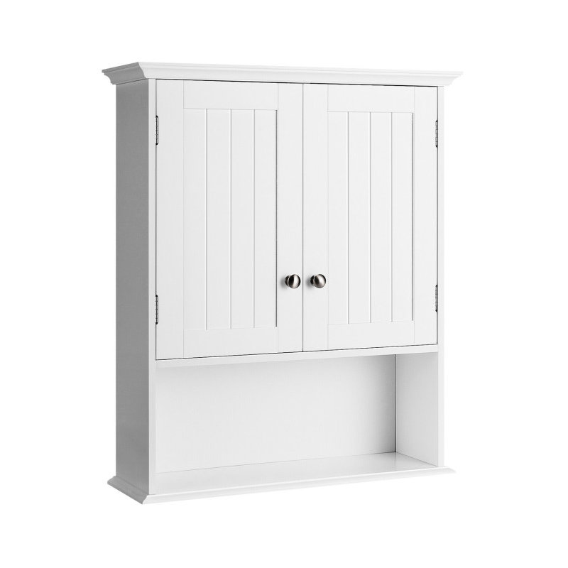 Wall Mount Bathroom Cabinet Storage Organizer with Doors and Shelves, White