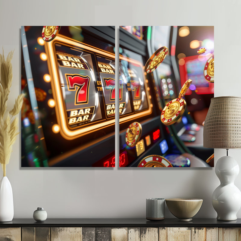 Machine à sous Jackpot Winner III - Art mural doré 2 pièces, 36" H x 48" W, Wrapped Canvas, Does Not Apply