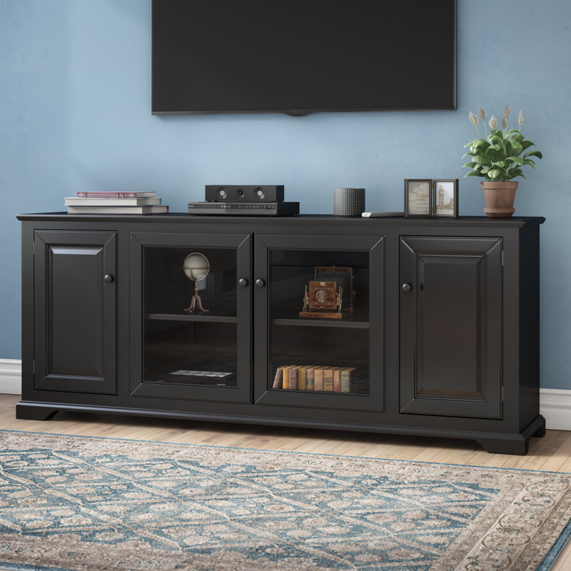 Wentzel Unfinished Entertainment Center for TVs up to 78" with Fireplace Included, Havana Gold, Glass