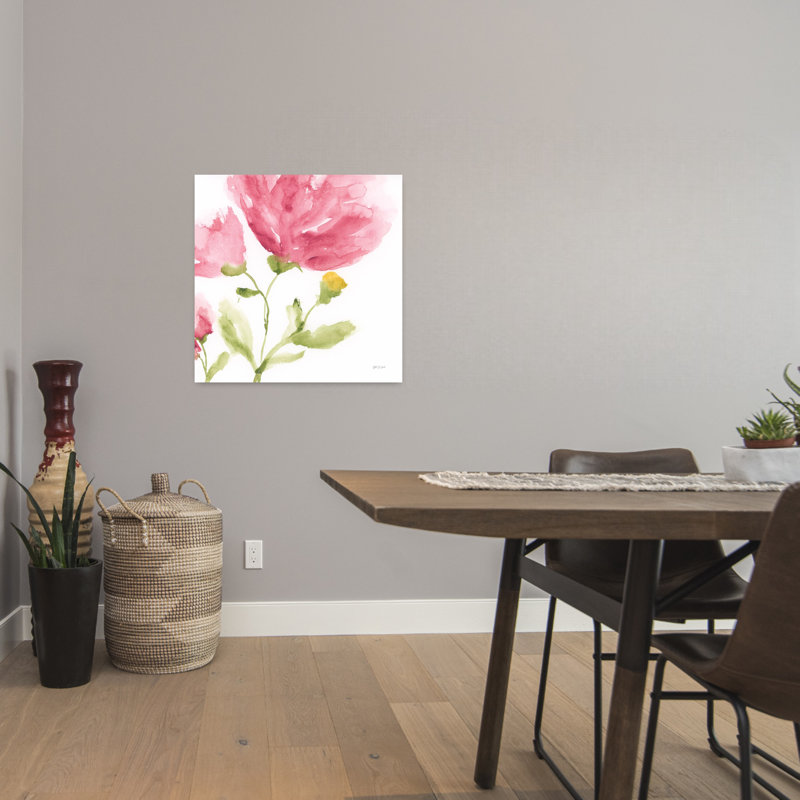 Art contemporain délicat rose I avec fleurs florales, H 24 po x l 24 po