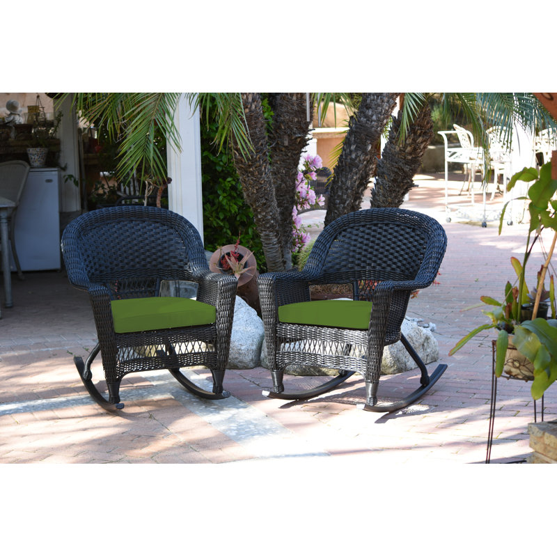 Chaise berçante en osier Raenesha, Noir, Vert forêt