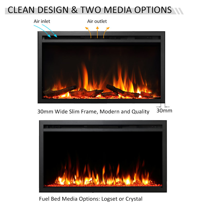 CASTELLO FLAMME Stainless Steel Electric Fireplace Insert, 48"H x 84"W x 14.7"D