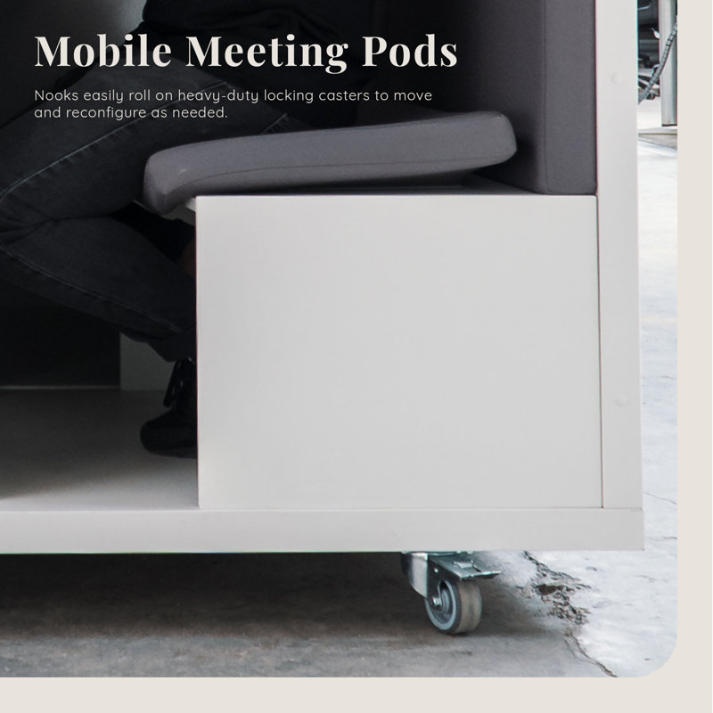 Nook Huddle 2 Person Work Pod, White Laminate Shell, Fabric, Markerboard Panel, Gray 