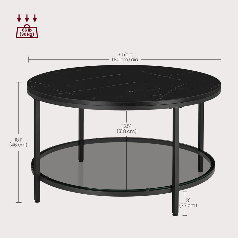 Aubra Round Coffee Table with Storage, Black