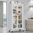 67.3" Floor-to-Ceiling Storage Cabinet with Open-Door Shelving + Wheels-1943756615