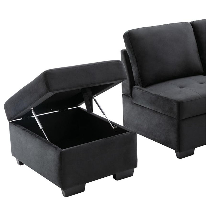 L-Shaped Sectional Sofa Bed Pull Out Sleeper Couch with Storage Ottoman, Black Velvet