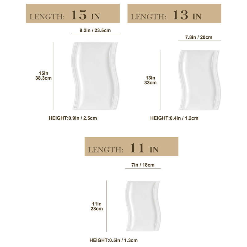 Grand grand plat de service, ensemble de 3 plats de service 15 "/ 13" / 11 "