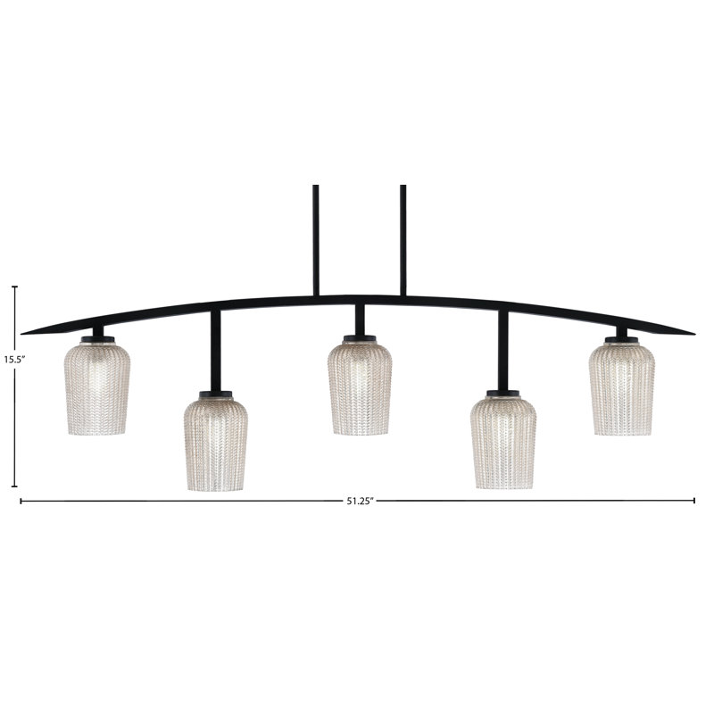 Barre d'éclairage 5 lumières kurve au fini noir mat avec verre texturé de 5 po, Argent argent