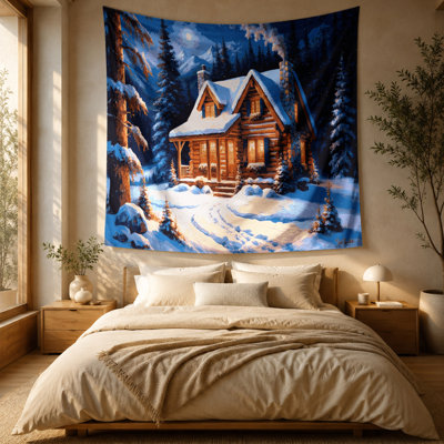 Tapisserie murale «Christmas Mountain Cabins»