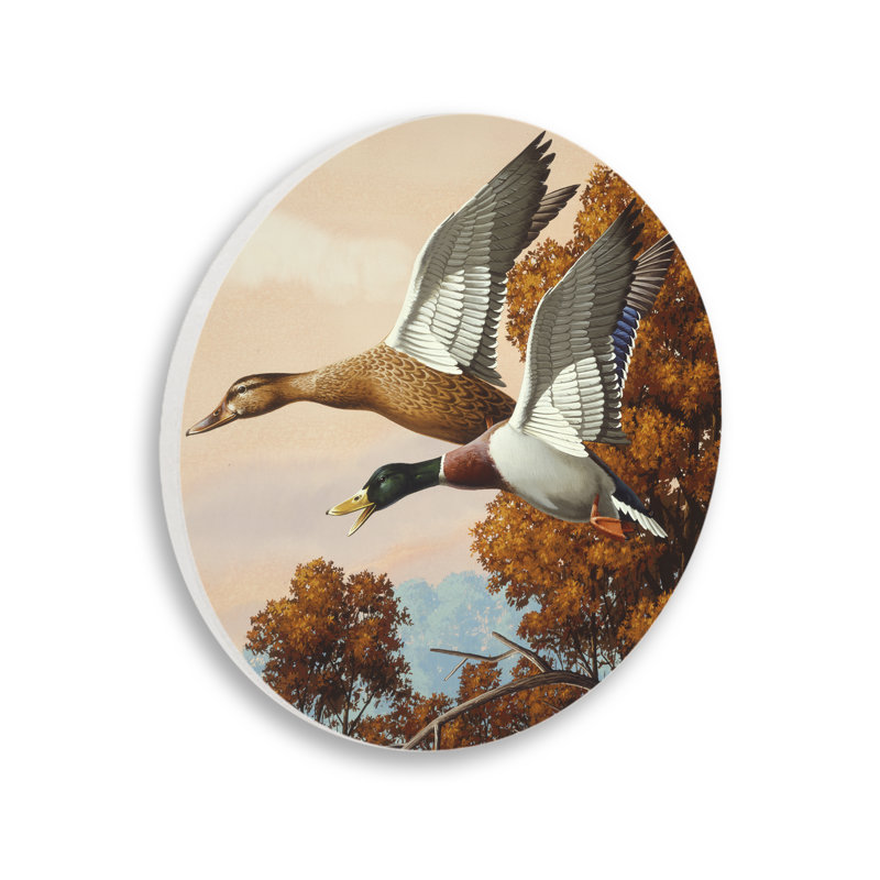 «Autumn Wings Flying Ducks», plaque murale circulaire par Rod Lawrence