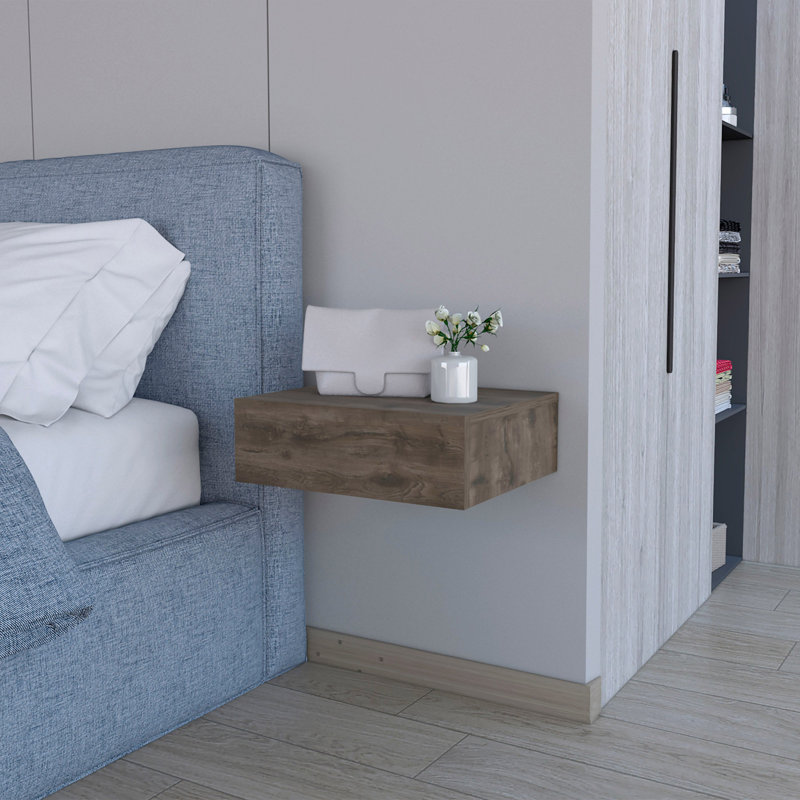 Wall-Mounted Floating Nightstand, Dark Brown