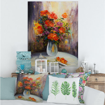 " Still Life Bouquet With Red And Yellow Flowers " Painting Print