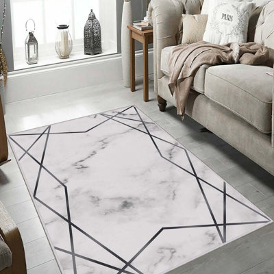 Elegant Hall Carpet, 2.6 x 9.8 Feet | 100% Polyester, 650 g/m², Pile Height: 0.3 Inches | Antibacterial, Non-Slip PVC Dot Underside | Machine Washable, 3D Digital Printing, Ideal for Modern Living Spaces