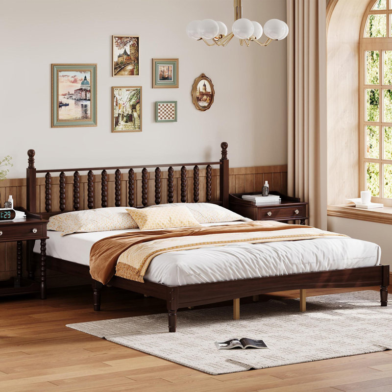 Auriel Solid Wood Standard Bed, King, Walnut