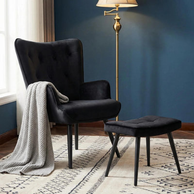 Tufted Wingback Chair and Ottoman