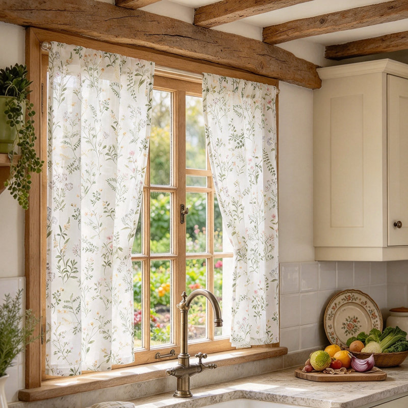 Linen Blend Floral Kitchen Curtain Kitchen Pelmet