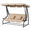 Beige Free-Standing Porch Swing Bed with Adjustable Canopy and Stand for Three Adults