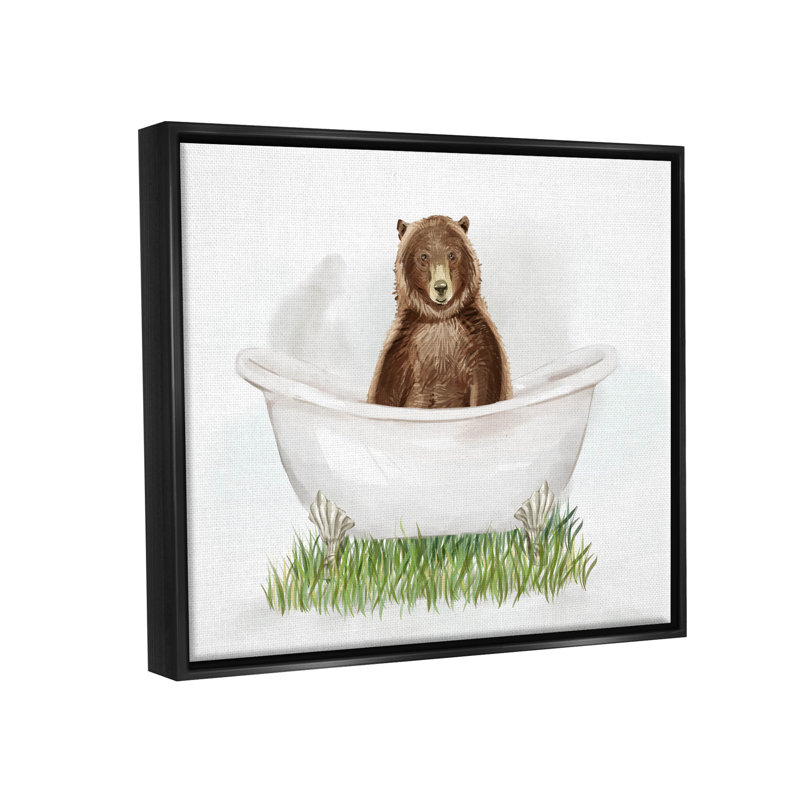 Ours dans la baignoire, art de la giclée encadrée par Ziwei Li, H 25 po x l 31 po x P 1,7 po, Cadre flottant noir de jais