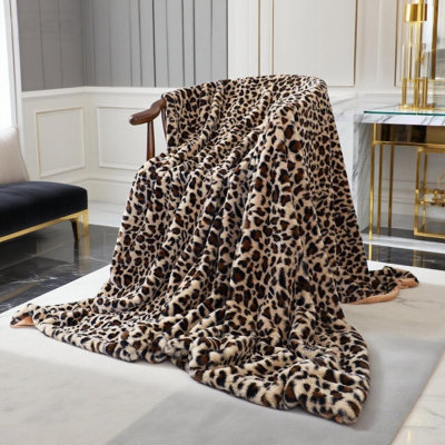 Jeté en peluche à imprimé léopard Myru 63 "x 79"