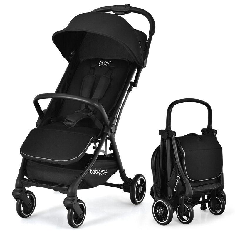 Gymax Foldable 4 Wheel Multi-Child Stroller with Storage, Black
