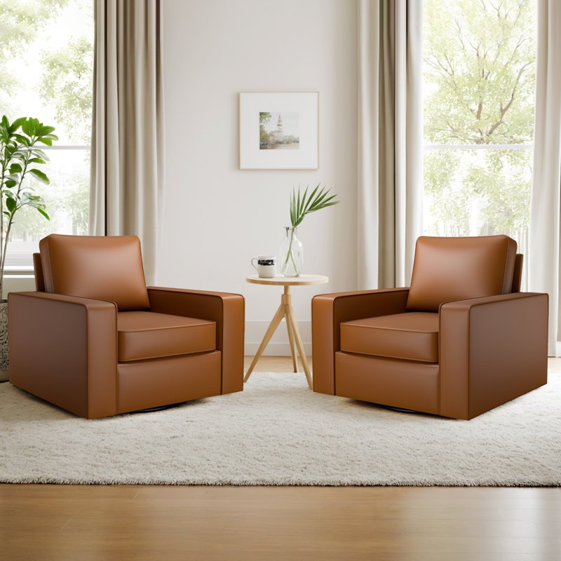 36.2" Wide Swivel Accent Armchair-Cognac PU, Cognac PU
