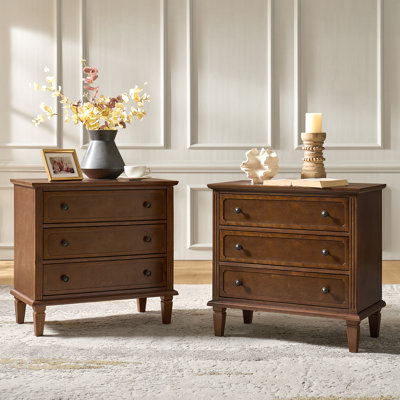 Amberlyn 28.3'' W Transitional 3-Drawer End Table with Built-In Outlet and Solid Wood Legs(Set of 2)