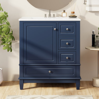 30" Bathroom Vanity With Sink – 3 Drawers + Door Shelf, Soft-Close Hinges – Compact Storage Cabinet