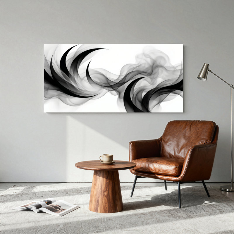 Ensemble de 1 tableau abstrait sur toile représentant de la fumée, L 58 po x H 28 po, Toile tendue