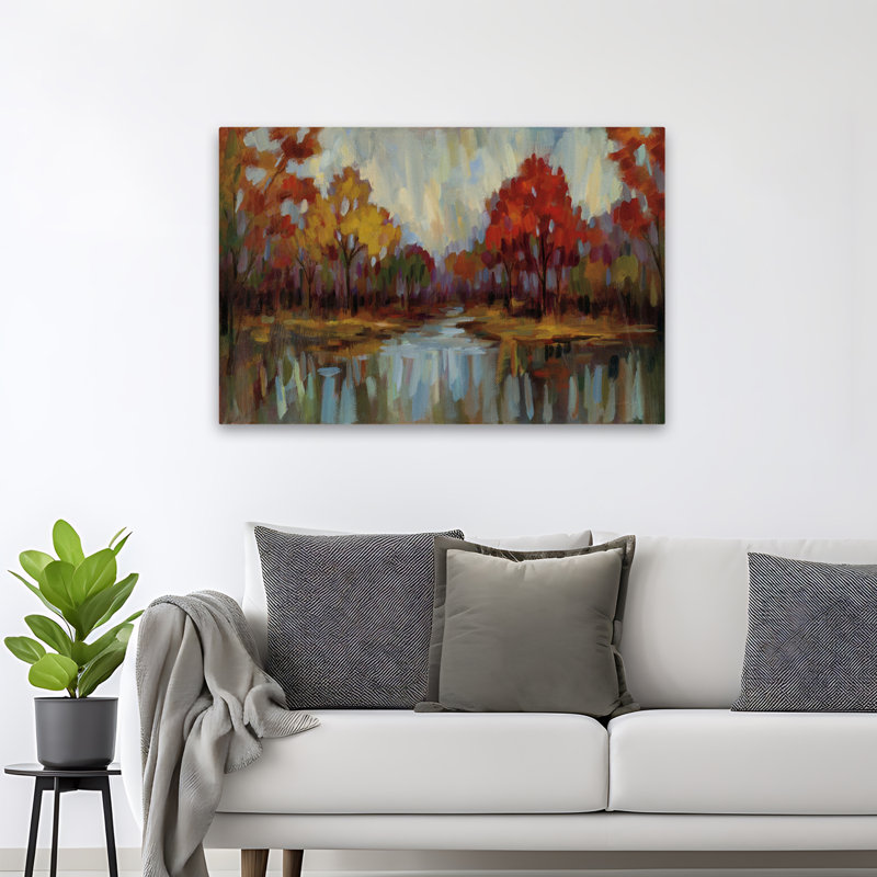 Aquarelle d'automne - Feuillage d'automne bleu, H 48 po x l 32 po