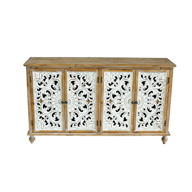 Rangement décoratif 4 portes - Armoire pour couloir. Buffet avec finition peinte et design vieilli avec portes de salon. Patiné, fabriqué à la main, accrocheur
