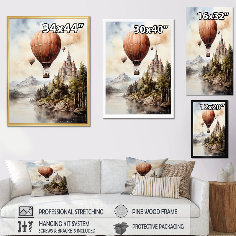 Vol en montgolfière Castle III, Cadre flottant doré, H 32 po x l 16 po x P 1 po