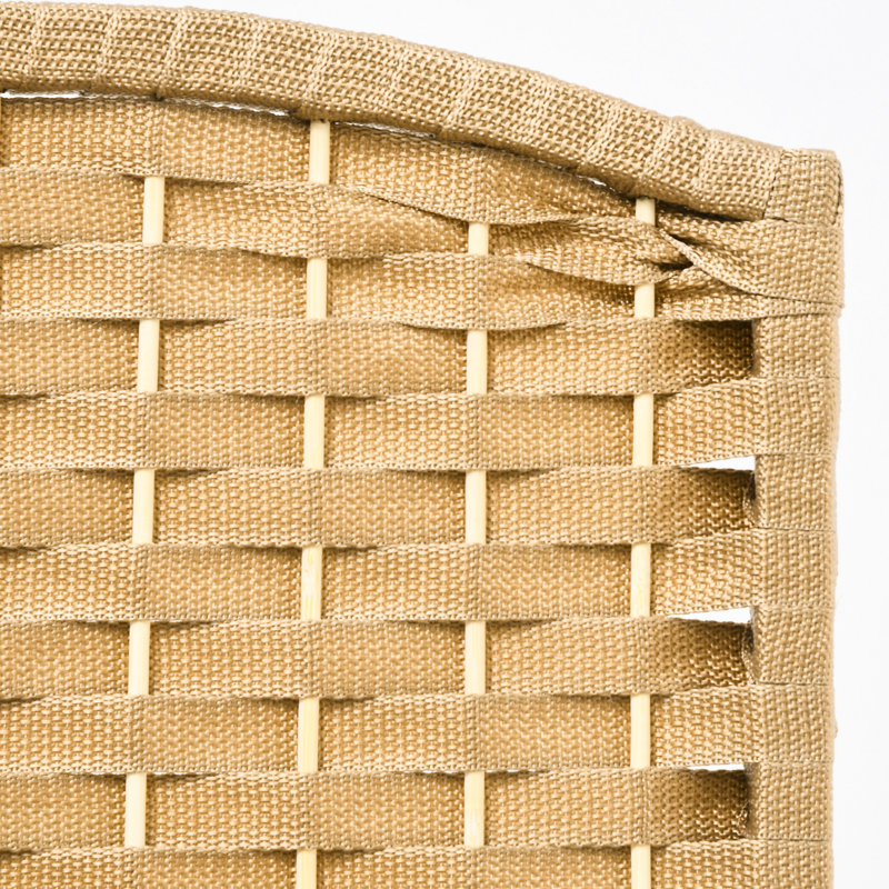 Paravent 4 panneaux, 5,6 pi de hauteur pour la maison. Motif tissé à la main avec saveur de bois naturel. Cloison polyvalente. Structure et sangles en polypropylène. Léger et pliable. Aucun assemblage requis