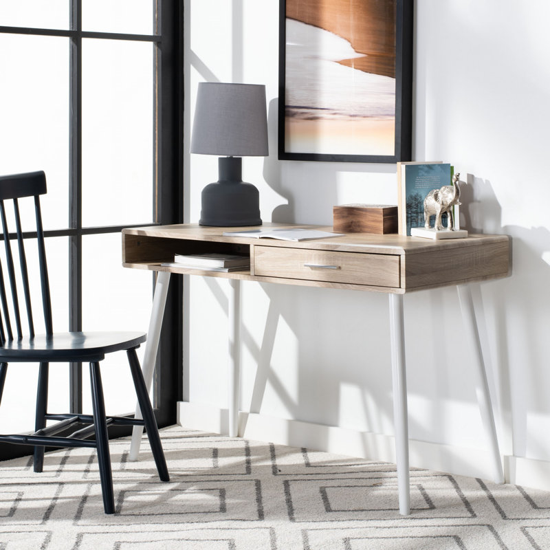 Saxatil Metal Base Writing Desk, Natural/White