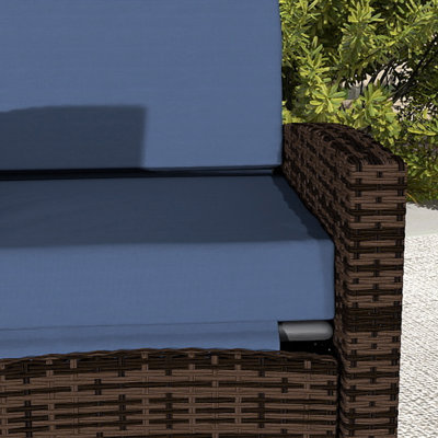 Fauteuil inclinable pivotant pour l'extérieur en osier, dossier inclinable, repose-pieds relevable, coussins de base rotatifs à 360 ° résistants à l'eau pour patio, bleu foncé