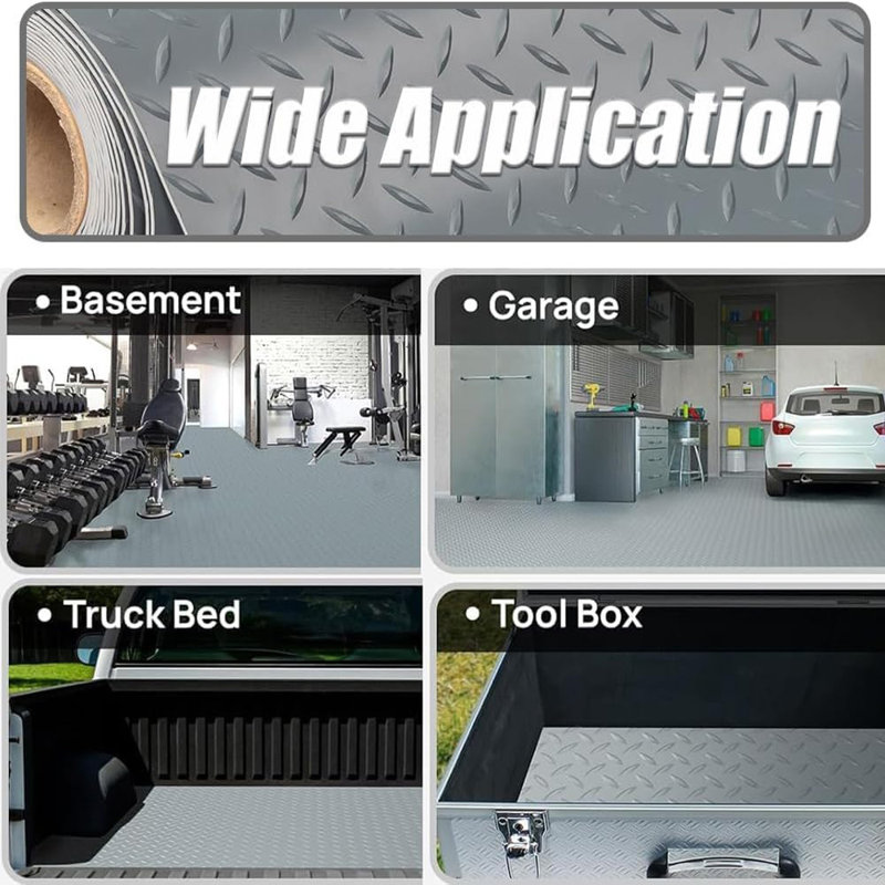 LITA Custom Sizes PVC Garage Flooring Roll Grey, 6FTx8FT
