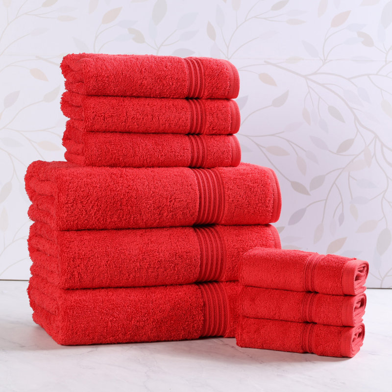 Glennet Heritage Egyptian Cotton Soft Absorbent 9 Piece Bathroom Towel Set, Red