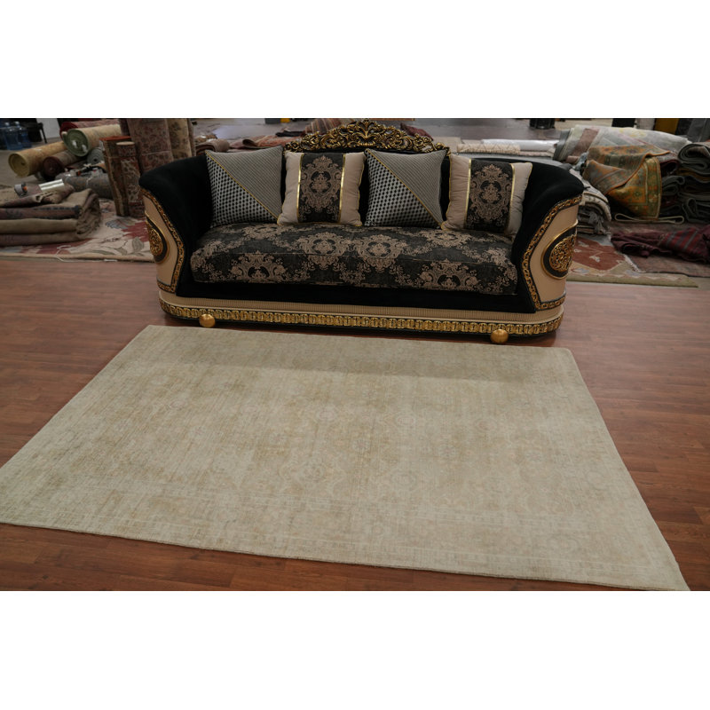 Tapis unique en coton de 8 pi 0 po x 4 pi 11 po beige et ivoire