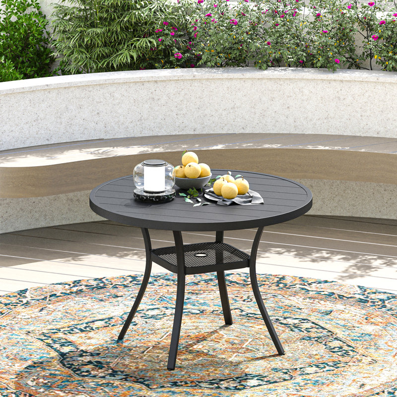 Table de salle à manger d'extérieur ronde Teressa, Noir / Noir, 28''H x 41.7''W x 41.7''L