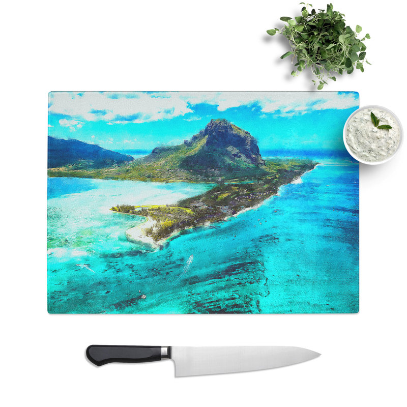 View of Mauritius Painting Chopping Board, 0.4cm H x 28.5cm W x 39cm L