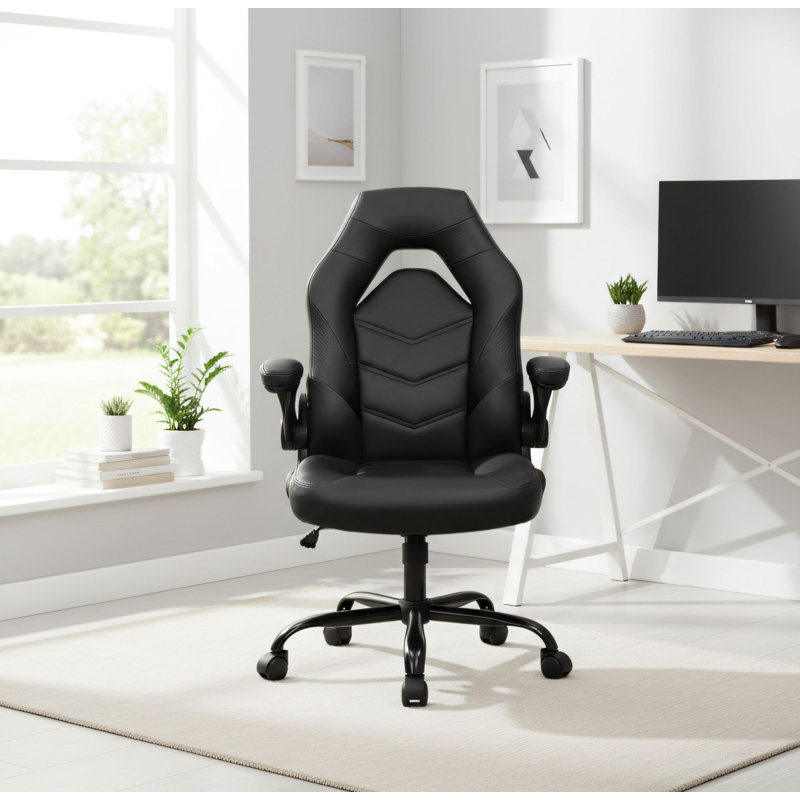 Chaise d'ordinateur noire à double usage pour la maison / le bureau, conception ergonomique en cuir synthétique, réglable avec support lombaire et accoudoirs pivotants
