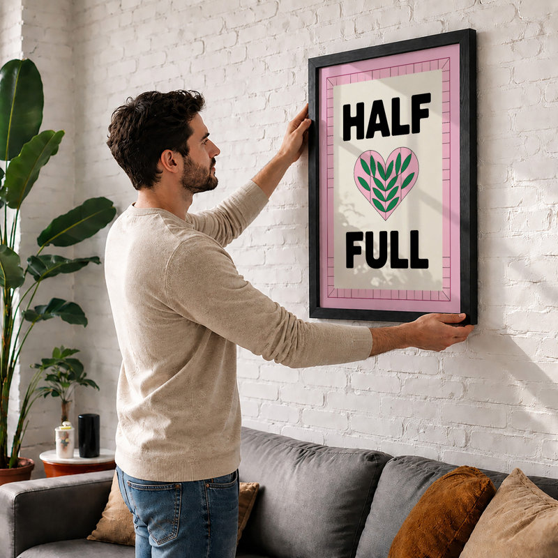 Half Full Heart Geometric - Framed Print, A1 - 84.1 x 59.4 cm, Black