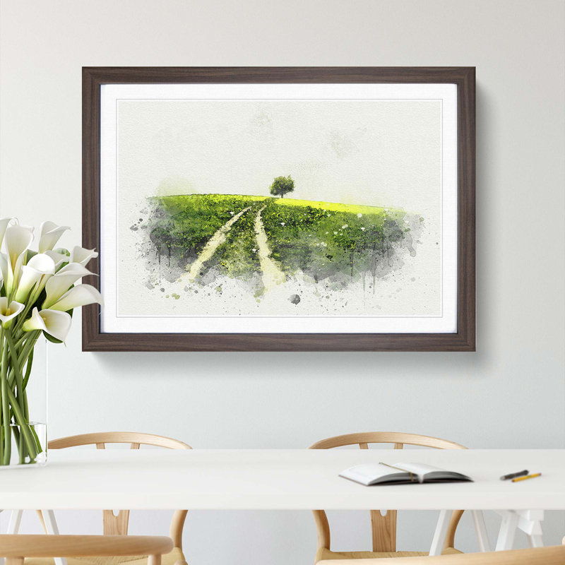 Path to a Lone Tree in Abstract - Picture Frame Graphic Art Print, 27cm H x 36cm W x 2cm D, Walnut Framed