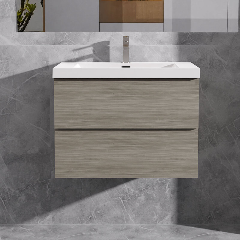 Ensemble de meuble-lavabo mural 30 po avec lavabo simple intégré Reada, Naturel
