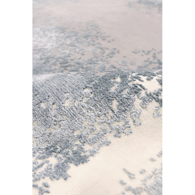 Hand Knotted Wool Abstract Area Rug in Ivory